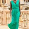 Emerald Green Tie Shoulder Crinkle Maxi Dress 1 Emerald Green Tie Shoulder Crinkle Maxi Dress -Sosandar Fashion Store web 110 s22dw123gn0012 022