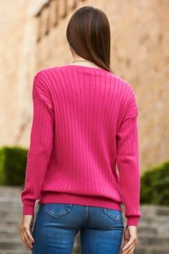 Hot Pink Wide Rib V Neck Jumper -Sosandar Fashion Store web 11 a22tk490pk0013 103