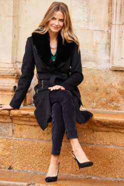 Black Wool Mix Faux Fur Collar Coat -Sosandar Fashion Store web 11 aow014bk0001 atw056gn003 a0bd008bk0001 157