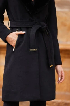 Black Wool Mix Faux Fur Collar Coat -Sosandar Fashion Store web 11 aow014bk0001 atw056gn003 a0bd008bk0001 35