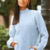 Pale Blue High Neck Folded Cuff Jumper 2 Pale Blue High Neck Folded Cuff Jumper -Sosandar Fashion Store web 12 a19ol004pt0004 204 rt2 1