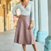 Pale Pink Leather Look Panelled A-Line Midi Skirt 2 Pale Pink Leather Look Panelled A-Line Midi Skirt -Sosandar Fashion Store web 132 s20sp002pk0004 014