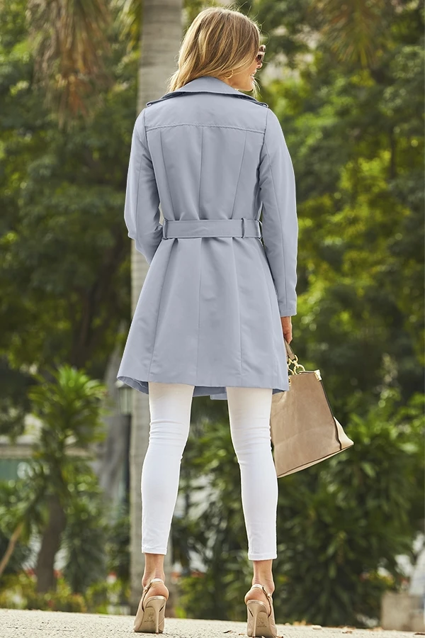 Pastel Blue Double Breasted Trench Coat With Pockets 6 Pastel Blue Double Breasted Trench Coat With Pockets - Image 4