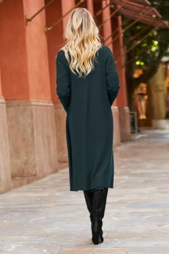 Dark Green Longline Button Front Cardigan -Sosandar Fashion Store web 14 a21dk501 a21tk500 a21fw045pt 180 green rt