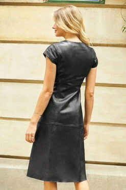 Black Zip Front A-Line Leather Dress -Sosandar Fashion Store web 17 a21dl007 072 rt