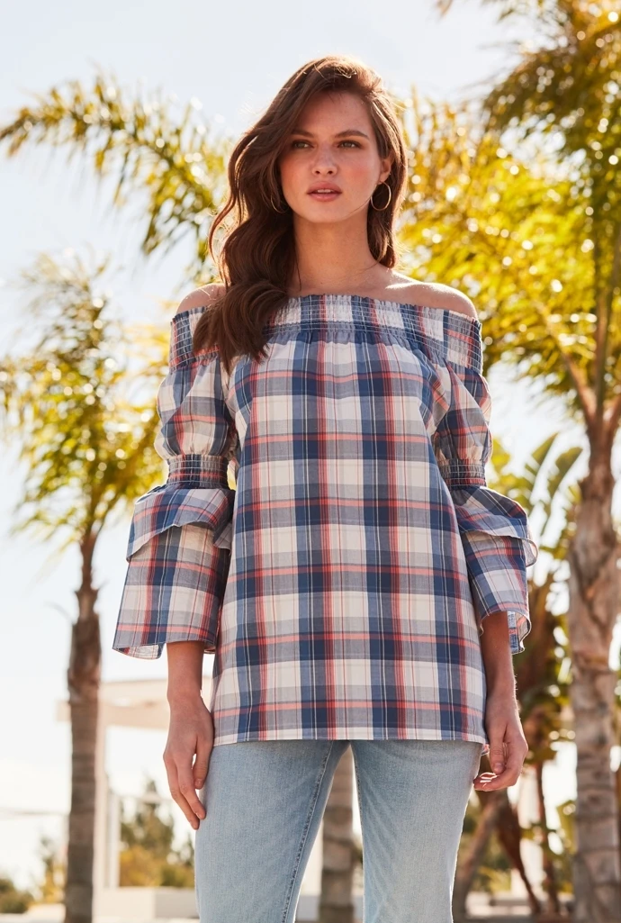 Checked Bardot Top 3 Checked Bardot Top