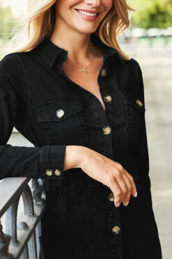 Black Denim Button Front Midi Dress -Sosandar Fashion Store web 18 a21dd001 109 black rt