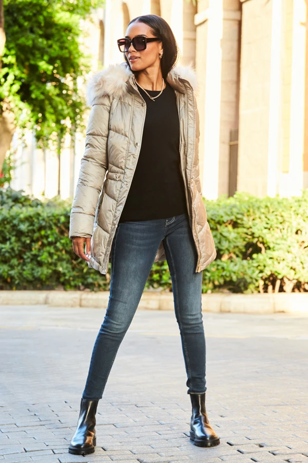 Stone Metallic Padded Coat With Fur Hood 7 Stone Metallic Padded Coat With Fur Hood - Image 5