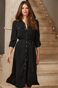 Black Belted Midi Shirt Dress 12 Black Belted Midi Shirt Dress -Sosandar Fashion Store web 18 s23dw012bk0001 050 1