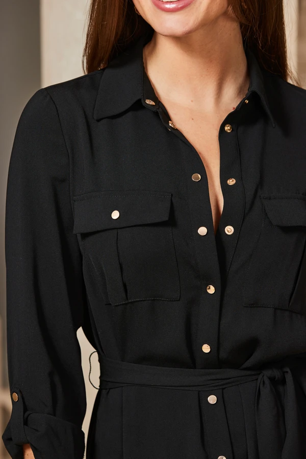 Black Belted Midi Shirt Dress 7 Black Belted Midi Shirt Dress - Image 5