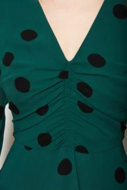 Green & Black Spot V Neck Fit & Flare Dress -Sosandar Fashion Store web 19 01 11 sosandar ecom jan day1 shot005 0200