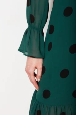 Green & Black Spot V Neck Fit & Flare Dress -Sosandar Fashion Store web 19 01 11 sosandar ecom jan day1 shot005 0201