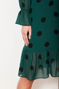 Green & Black Spot V Neck Fit & Flare Dress -Sosandar Fashion Store web 19 01 11 sosandar ecom jan day1 shot005 0202