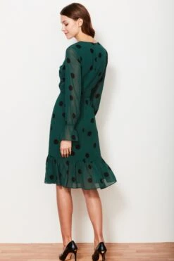 Green & Black Spot V Neck Fit & Flare Dress -Sosandar Fashion Store web 19 01 11 sosandar ecom jan day1 shot005 0205