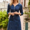 Indigo Zip Front Denim Shift Dress -Sosandar Fashion Store web 19 09 11 sosandar paris3287 2