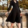 Black Twist Neck Wrap Front Jersey Dress