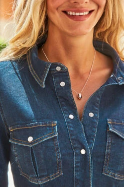 Mid Blue Popper Front Denim Shirt Dress -Sosandar Fashion Store web 19 a21dd002 130 rt 1