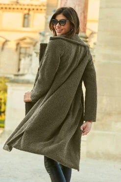 Khaki Green Super Cosy Longline Borg Coat -Sosandar Fashion Store web 1 a21ow001bn a20bd020bk 122 khaki green rt
