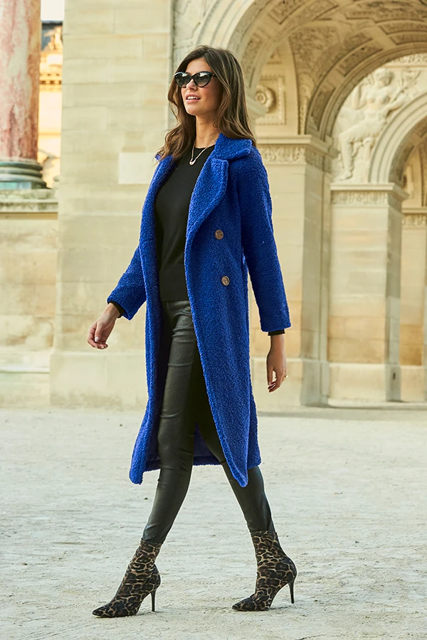 Cobalt Blue Super Cosy Longline Borg Coat 4 Cobalt Blue Super Cosy Longline Borg Coat - Image 2