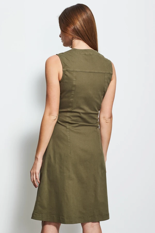 Khaki Green Button Front Sleeveless Denim Dress 7 Khaki Green Button Front Sleeveless Denim Dress - Image 5