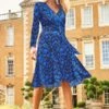 Blue & Black Fleck Print Faux Wrap Midi Jersey Dress -Sosandar Fashion Store web 2020 08 31 aynhoe park sosandar52396 blueprintrt