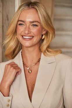 Gold Plated Heart Pendant Toggle Necklace