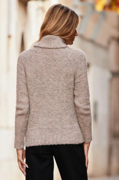 Camel Roll Neck Boucle Slouch Jumper -Sosandar Fashion Store web 20 a21tw038rdcv01 164