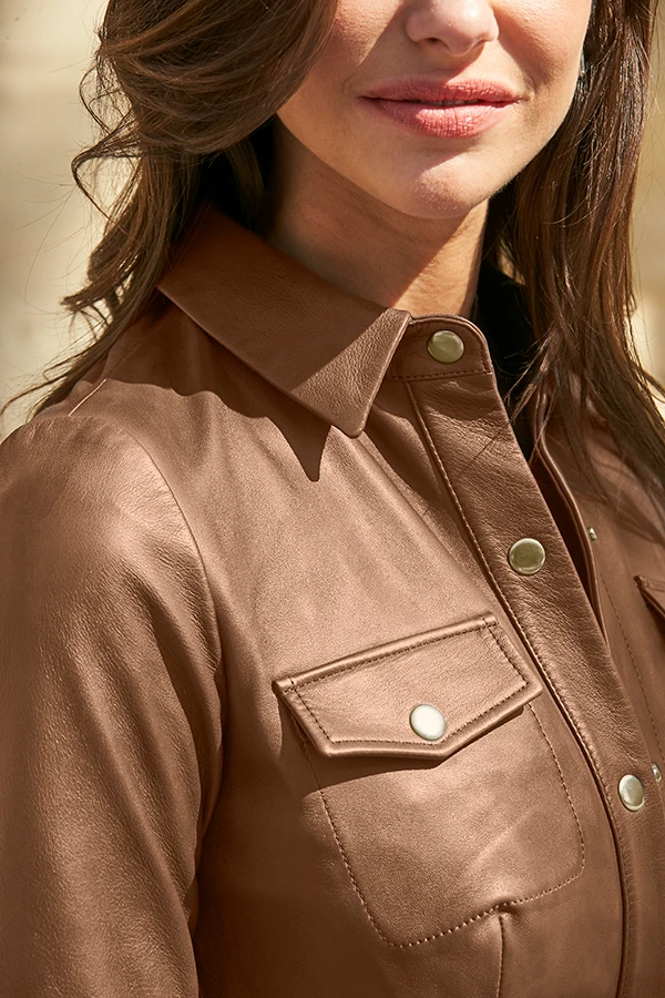 Tan Leather Popper Front Dress 8 Tan Leather Popper Front Dress - Image 6