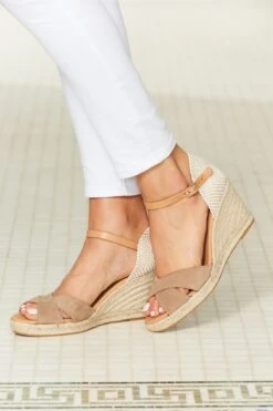 Piper Tan Suede Ankle Strap Mid Wedge Espadrille