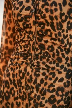 Leopard Print Mesh Shirt Jersey Dress -Sosandar Fashion Store web 211208 sosandar tenerife0205