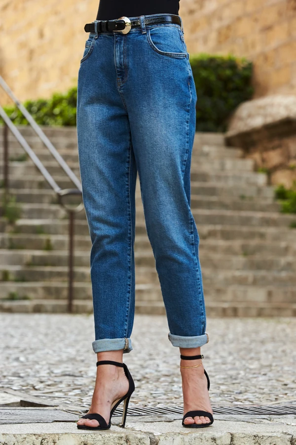 Mid Blue Slim Leg Mom Jeans 4 Mid Blue Slim Leg Mom Jeans - Image 2