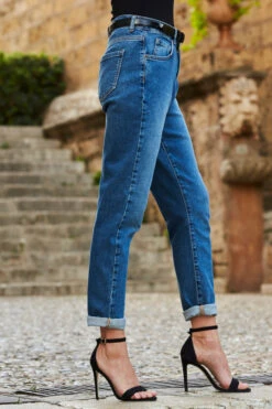 Mid Blue Slim Leg Mom Jeans 12 Mid Blue Slim Leg Mom Jeans -Sosandar Fashion Store web 22 s22tj189bk0001 s20bd004be0010 073