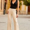 Ecru Cropped Wide Leg Jeans
