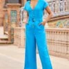 Sky Blue Linen Blend Belted Culotte Jumpsuit 2 Sky Blue Linen Blend Belted Culotte Jumpsuit -Sosandar Fashion Store web 2303 080 s23jw018bl0001 s23fw011mc0005 080 006