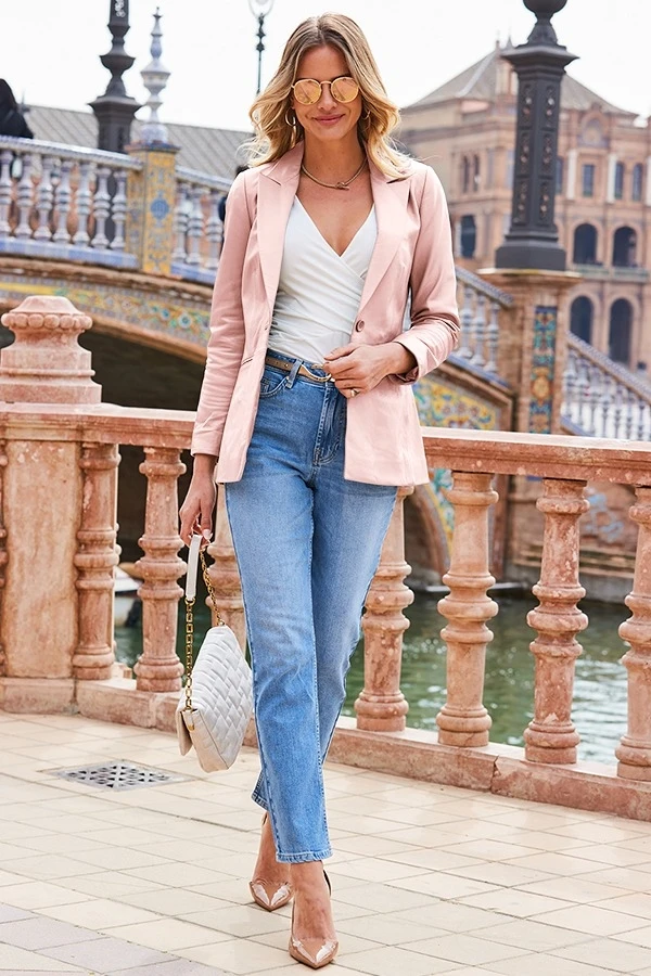 Soft Pink Luxe Leather Blazer 4 Soft Pink Luxe Leather Blazer - Image 2