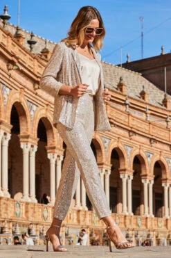 Champagne Gold Sequin Tapered Trousers