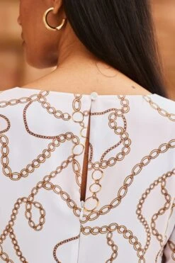 Ivory & Pink Chain Print Ruffle Hem Shift Dress -Sosandar Fashion Store web 2303 31 s22dw081picv02 31 548