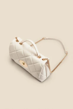 Ivory Faux Leather Quilted Clasp Detail Cross Body Bag -Sosandar Fashion Store web 2303 box a22ac006eu0001 c
