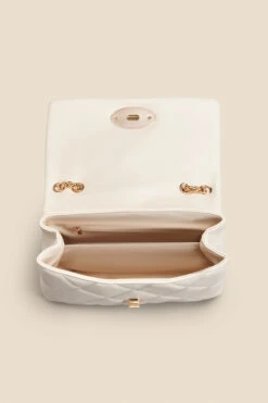 Ivory Faux Leather Quilted Clasp Detail Cross Body Bag -Sosandar Fashion Store web 2303 box a22ac006eu0001 d
