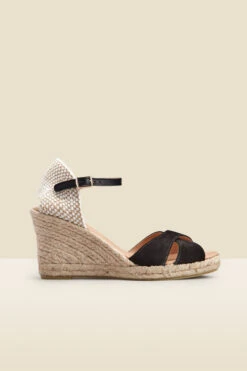 Piper Black Suede Ankle Strap Mid Wedge Espadrille 8 Piper Black Suede Ankle Strap Mid Wedge Espadrille -Sosandar Fashion Store web 2303 box s23fw001bk0001 a