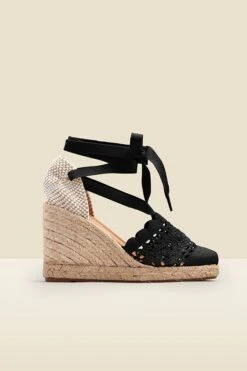 Amily Black Crochet Valenciana Wedge Espadrille