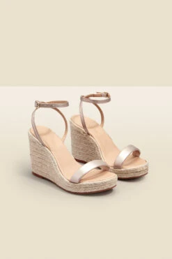 Harlow Champagne Gold Leather Strappy Wedge Espadrille