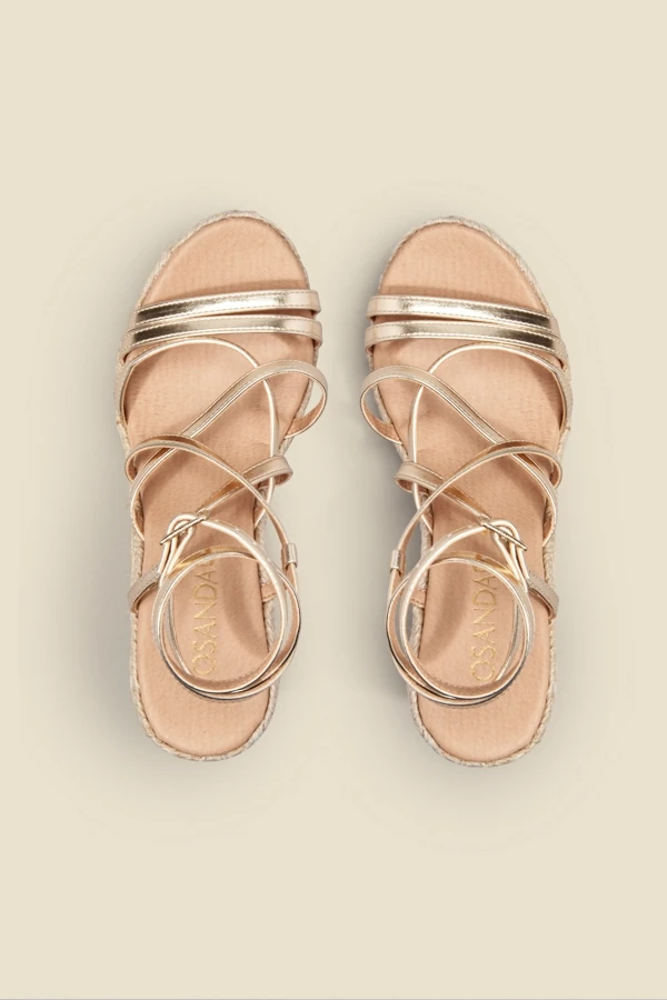Zaria Champagne Gold Leather Strappy Wedge Espadrille 6 Zaria Champagne Gold Leather Strappy Wedge Espadrille - Image 4