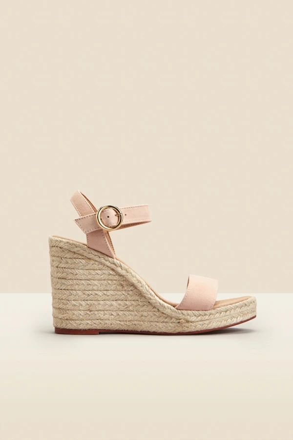 Roux Soft Pink Suede Buckle Detail Wedge Espadrille 4 Roux Soft Pink Suede Buckle Detail Wedge Espadrille - Image 2