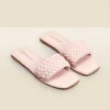 Lilou Pale Pink Woven Leather Square Toe Flat Sandals