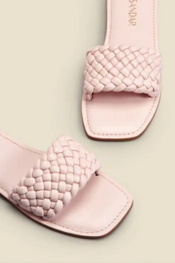 Lilou Pale Pink Woven Leather Square Toe Flat Sandals -Sosandar Fashion Store web 2303 box s23fw022nl0002 c copy 1