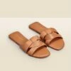 Amore Tan Leather Cross Strap Flat Mule Sandals -Sosandar Fashion Store web 2303 box s23fw025bn004 a copy