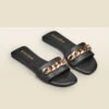 Paradiso Black Chain Detail Flat Leather Mule Sandals