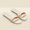 Paradiso Ecru Chain Detail Flat Leather Mule Sandals -Sosandar Fashion Store web 2303 box s23fw027eu0001 a copy