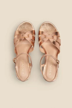 Leia Rose Gold Cross Vamp Leather Cork Wedge Sandal -Sosandar Fashion Store web 2303 box s23fw034rg0001 c